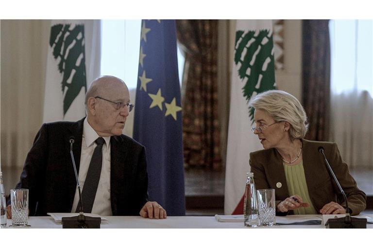 Der libanesische Premierminister Najib Mikati beschließt mit der EU-Kommissionschefin Ursula von der Leyen  in Beirut ein Migrationsabkommen.